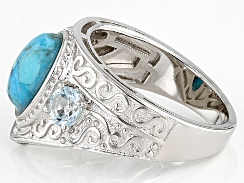 9x7mm Oval Blue Turquoise With 0.54ctw Glacier Topaz™ Rhodium Over Sterling Silver Ring - Size 8