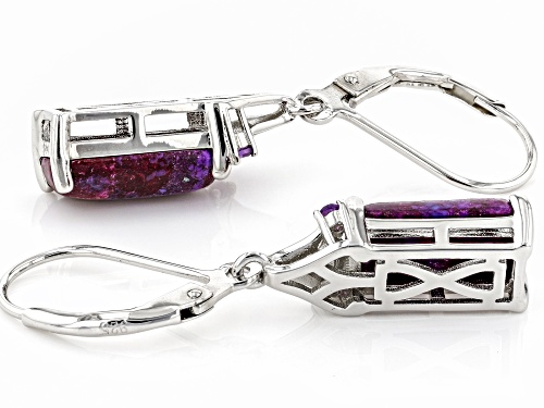 12x6mm Rectangular Octagonal Purple Turquoise With 0.05ctw Amethyst Rhodium Over Silver Earrings