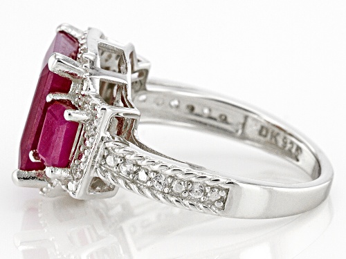 4.45ctw Indian Ruby With 0.17ctw Round White Zircon Rhodium Over Sterling Silver Ring - Size 9