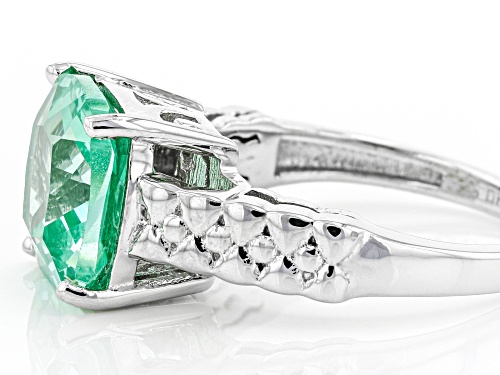 3.06ct Cushion Lab Created Green Spinel Rhodium Over Sterling Silver Solitaire Ring - Size 8