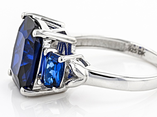 5.19ctw Rectangular Cushion Lab Created Blue Spinel Rhodium Over Sterling Silver Ring - Size 8