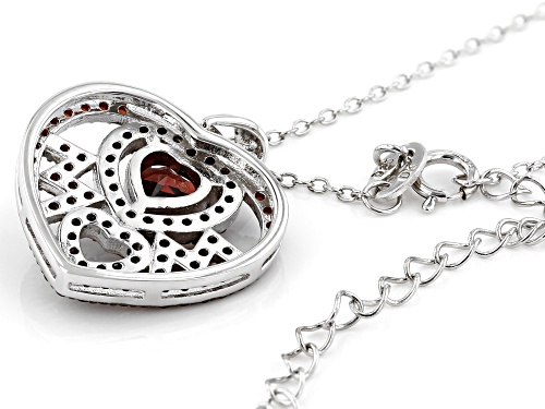 0.90ct Heart shape And 0.79ctw Round Vermelho Garnet™ Rhodium Over Silver MOM Pendant With Chain