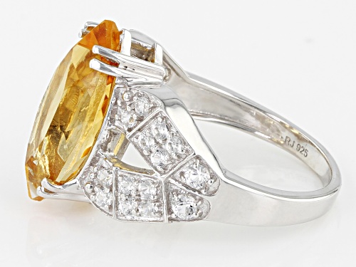 3.40ct Marquise Citrine With 0.58ctw Round White Lab Sapphire Rhodium Over Sterling Silver Ring - Size 7