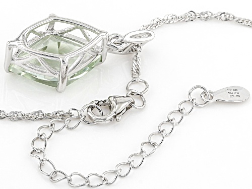 3.84ct Cushion Prasiolite With 0.05ctw White Zircon Rhodium Over Sterling Silver Pendant With Chain