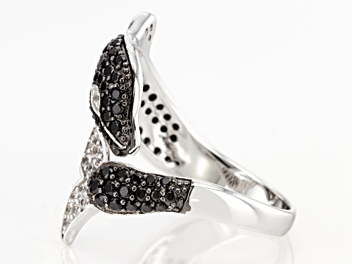 .85ctw Round Black Spinel with .17ctw Round White Zircon Rhodium Over Sterling Silver Dolphin Ring - Size 7