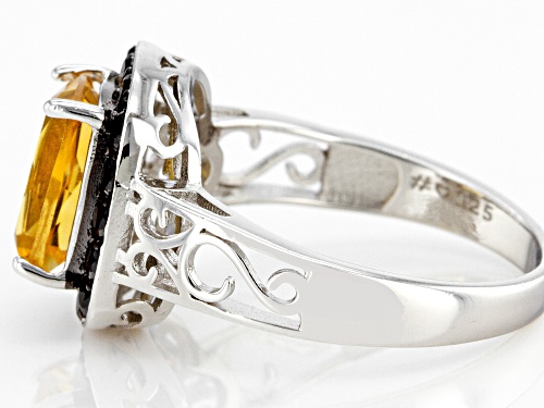 1.58ct Citrine And 0.60ctw Black Spinel Rhodium Over Sterling Silver Ring - Size 8