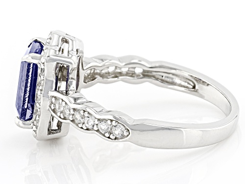 1.00ct Octagonal Iolite With 0.54ctw Round White Zircon Rhodium Over Sterling Silver Ring - Size 8