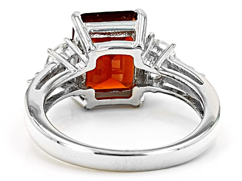 3.00ctw Octagonal Hessonite Garnet With 0.78ctw White Zircon Rhodium Over Sterling Silver Ring - Size 7