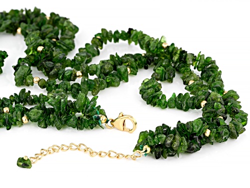 Mixed Shapes Chrome Diopside 18k Yellow Gold Over Silver 3 Strand Chips Necklace - Size 20