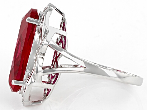 7.28ct Oval Lab Created Ruby With 0.07ctw Round White Zircon Rhodium Over Sterling Silver Ring - Size 9