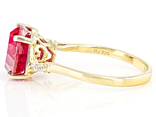 4.46ct Lab Spinfire™ Cut Ruby With 0.06ctw White Zircon 18k Yellow Gold Over Sterling Silver Ring - Size 9