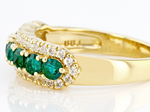 0.59ctw Lab Emerald And 0.29ctw Lab White Sapphire 18k Yellow Gold Over Sterling Silver Band Ring - Size 10