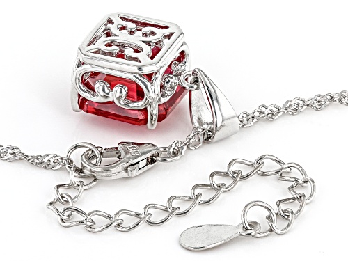 4.93ct Lab Created Padparadscha Sapphire Rhodium Over Sterling Silver Solitaire Pendant with Chain