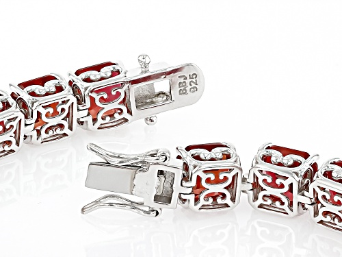 60.78ctw Asscher Cut Lab Created Padparadscha Sapphire Rhodium Over Silver Bracelet - Size 8
