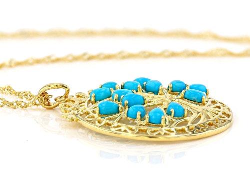 4x3mm Pear Shaped Sleeping Beauty Turquoise 18k Yellow Gold Over Silver Tree of Life Pendant Chain