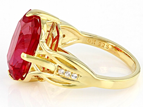 5.95ct Lab Padparadscha Sapphire And 0.05ctw Lab White Sapphire 18k Yellow Gold Over Silver Ring - Size 7