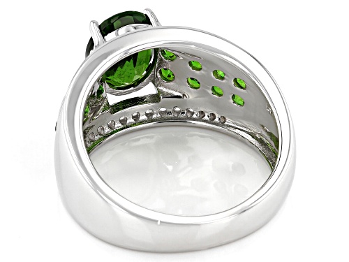 1.63ctw Oval & .70ctw Round Chrome Diopside, .20ctw Zircon Rhodium Over Silver Ring - Size 9
