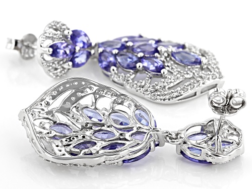 4.90CTW TANZANITE WITH 1.07CTW WHITE ZIRCON RHODIUM OVER STERLING SILVER DANGLE EARRINGS