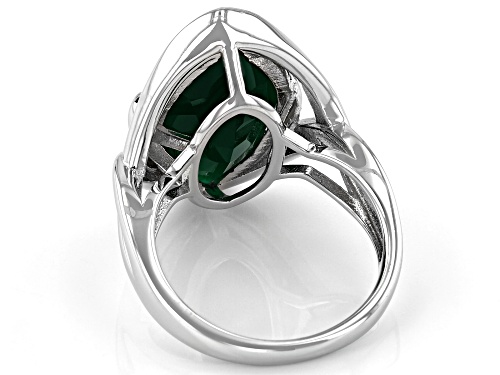 7.10ct marquise Green Onyx Rhodium Over Silver Solitaire Ring - Size 8