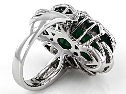 9.35ct oval Green Onyx with .47ctw Zircon Rhodium Over Silver Ring - Size 8