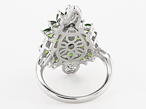 2.84CTW Mixed Shapes Russian Chrome Diopside with .34ctw white zircon Rhodium Over Silver Ring - Size 7