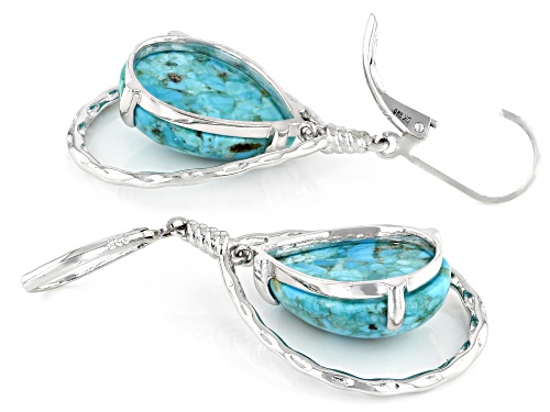18x13mm Pear Shape Cabochon Turquoise Rhodium Over Silver Dangle Earrings