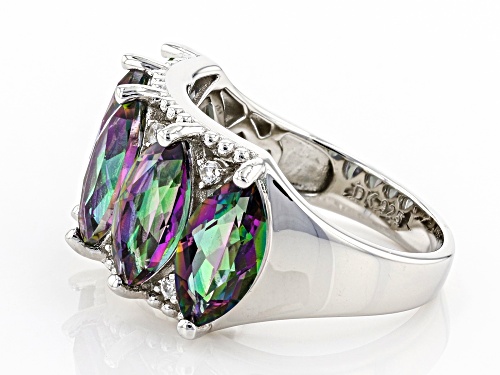 3.83ctw Marquise Multi-Color Quartz and .07ctw Zircon Rhodium Over Silver Band Ring - Size 8