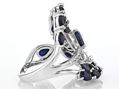 4.31CTW BLUE SAPPHIRE WITH 0.16CTW WHITE ZIRCON RHODIUM OVER STERLING SILVER RING - Size 8