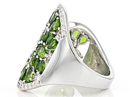 4.24CTW CHROME DIOPSIDE WITH .89CTWWHITE ZIRCON RHODIUM OVER SILVER RING - Size 7