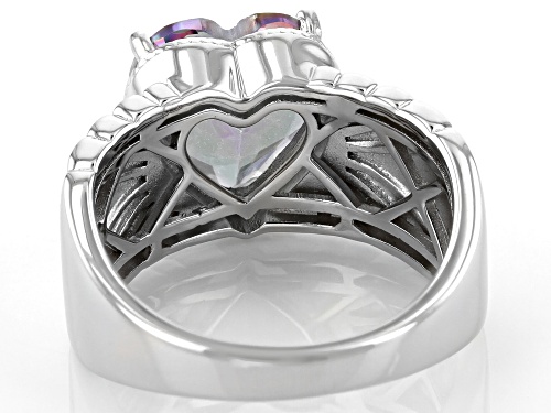 2.98ct Heart Shaped Multi-Color Quartz Rhodium Over Silver Ring - Size 9