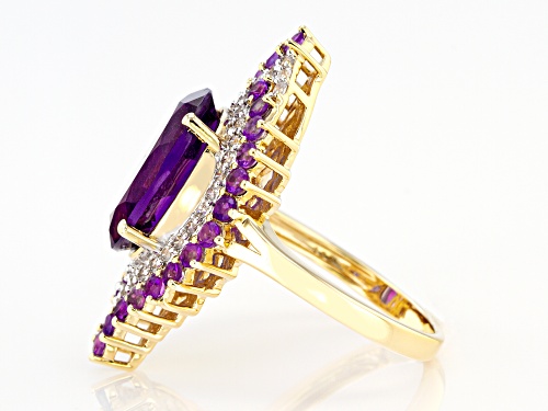 5.97ctw Oval and Round African Amethyst with 0.34ctw Zircon 18k Yellow Gold Over Silver Ring - Size 8
