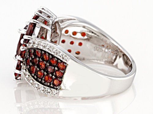 3.83ctw Oval and Round Vermelho Garnet™  with 0.24ctw White Zircon Rhodium Over Sterling Silver Ring - Size 7