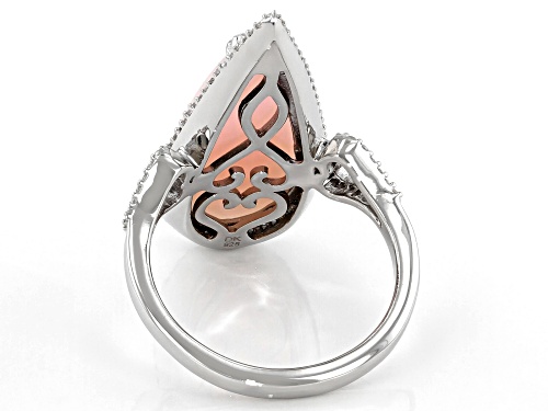 26X10mm Cabochon Pear Shape Pink Opal and 0.43ctw Zircon Rhodium Over Silver Ring - Size 7