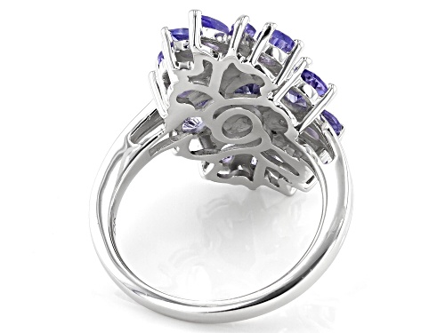 2.81ctw Mixed Shape Tanzanite Rhodium Over Sterling Silver Cluster Ring - Size 8