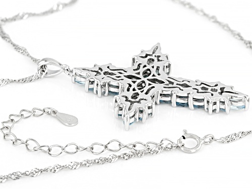 3.80ctw Marquise & .28ctw Round Glacier Topaz™ Rhodium Over Sterling Silver Cross Pendant with Chain