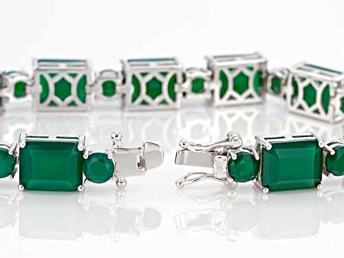 31.54CTW MIXED SHAPES GREEN ONYX RHODIUM OVER STERLING SILVER BRACELET - Size 8