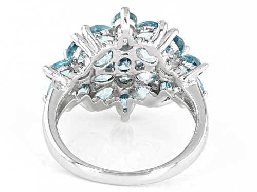3.88ctw Oval and .78ctw Round Blue Zircon Rhodium Over Sterling Silver Ring - Size 6