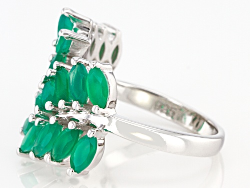 2.21ctw Marquise Green Onyx Rhodium Over Sterling SIlver Bypass Ring - Size 7