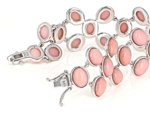 9x7mm Oval Pink Opal Rhodium Over Sterling Silver Bracelet - Size 8
