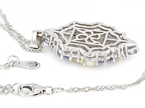 1.71ctw Ethiopian Opal with 1.29ctw Tanzanite Rhodium Over Sterling Silver Pendant with Chain