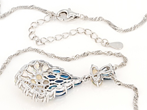 1.31ctw Ethiopian Opal with 1.77ctw London Blue Topaz Rhodium Over Silver Pendant with Chain