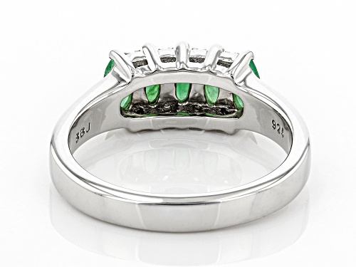 .64ctw Marquise Zambian Emerald and .34ctw Zircon Rhodium Over Sterling Silver Band Ring - Size 8