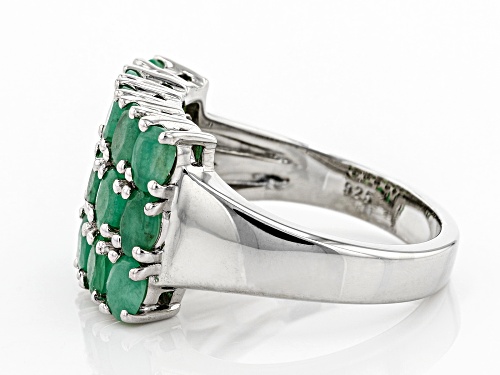 2.04ctw Oval Zambian Emerald Rhodium Over Sterling Silver Cluster Band Ring - Size 8