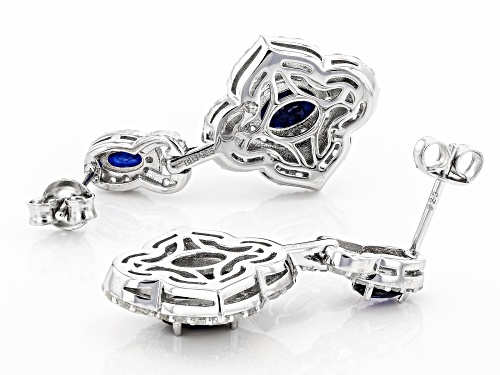 2.00ctw Blue Sapphire, Freshwater Mother-of-Pearl & 2.00ctw Zircon Rhodium Over Silver Earrings