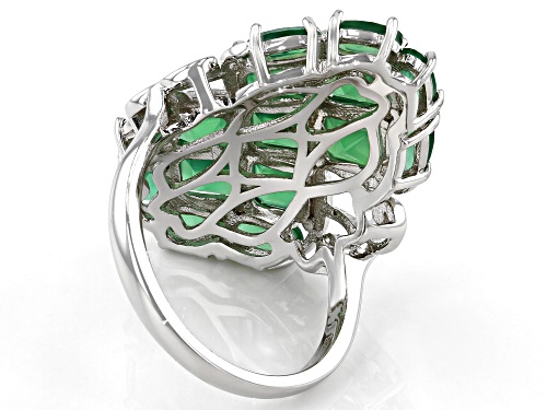5mm Square Octagonal & 5x3mm Oval Green Onyx Rhodium Over Sterling Silver Cluster Ring - Size 7