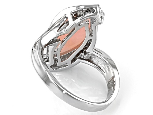 16x8mm Marquise Pink Opal and .18ctw Round White Zircon Rhodium Over Sterling Silver Ring - Size 7
