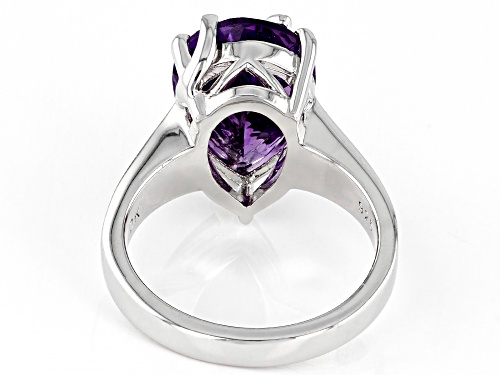 4.67ct Pear Shape African Amethyst Rhodium Over Sterling Silver Ring - Size 8