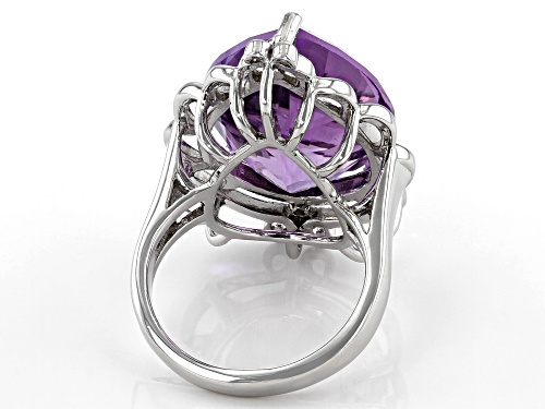 13.60ctw Pear Lavender Amethyst and .05ctw white Zircon Rhodium Over Silver Ring - Size 8