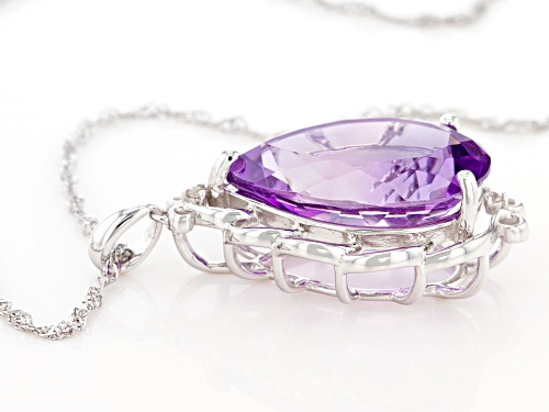13.60ct Pear Lavender Amethyst and .05ctw Zircon Rhodium Over Silver Pendant With Chain