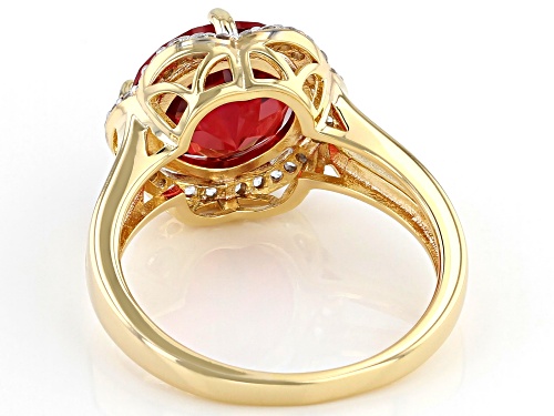 4.17ct Lab Created Padparadscha Sapphire with .23ctw White Zircon 18k Yellow Gold over Silver Ring - Size 8